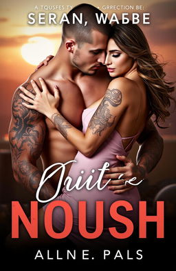 A steamy book cover depicting a muscular tattooed man holding a beautiful woman in a passionate embrace