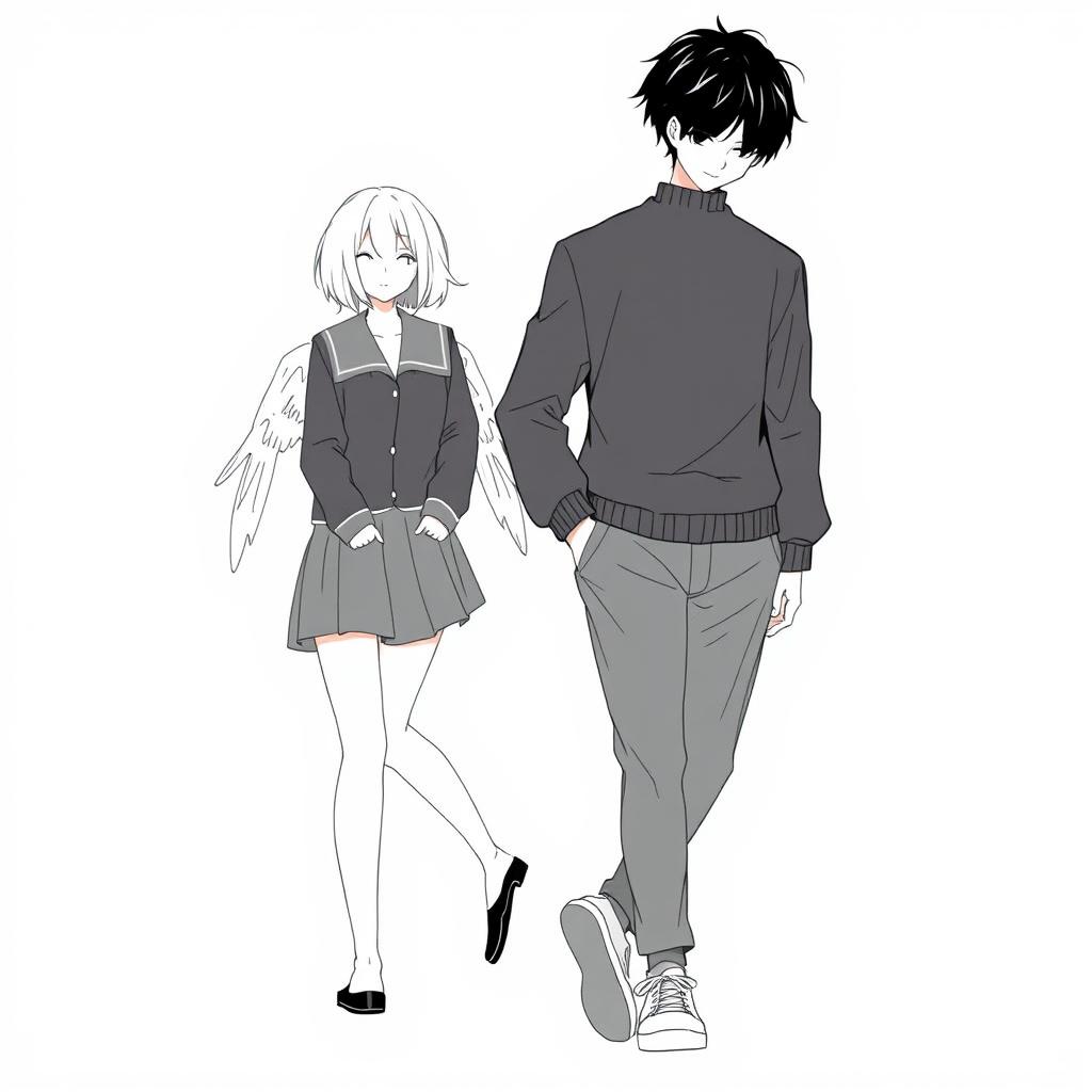 A male high schooler with black hair, depicted walking with his head slightly bowed, dressed in a casual school uniform