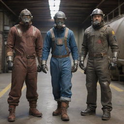 Superheroes conceptualized in a factorypunk world. They don complex outfits inspired by factory workers, featuring industrial-grade protective gear, mechanic suits, and elaborate gadgets powered by steam and hydraulics, reflecting the spirit of the Industrial Revolution.