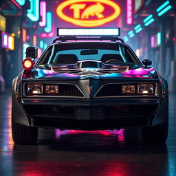 A captivating front view of a black 1978 Trans Am, exuding an air of power and intensity