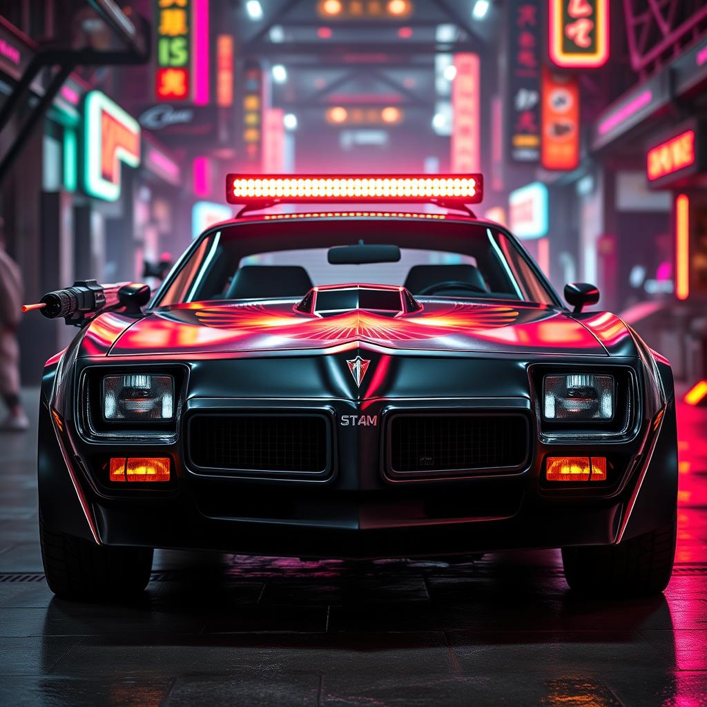 A captivating front view of a black 1978 Trans Am, exuding an air of power and intensity