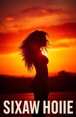 A visually stunning poster featuring a girl with sexy, curly hair silhouetted against a vibrant sunset