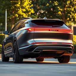 A futuristic rear design of a 2024 SUV showcasing sleek lines and innovative features