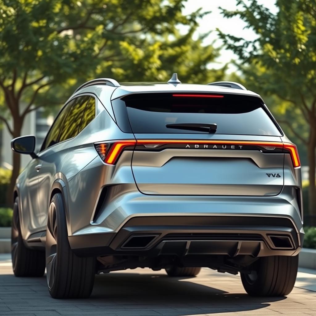 A futuristic rear design of a 2024 SUV showcasing sleek lines and innovative features