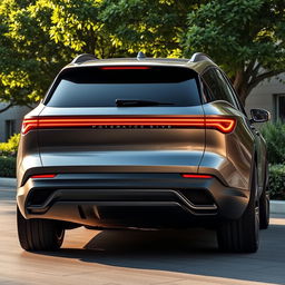 A futuristic rear design of a 2024 SUV showcasing sleek lines and innovative features