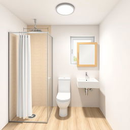 A detailed interior design illustration of a modern minimalist bathroom measuring 1