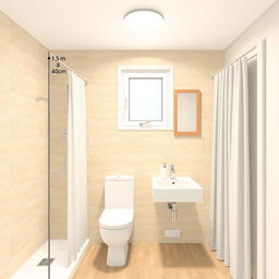 A detailed interior design illustration of a modern minimalist bathroom measuring 1