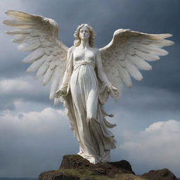 On the previously generated Earth, depict the Angel of Death gracefully descending, characterised by ethereal beauty and solemn dignity.