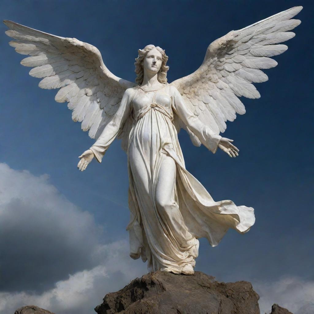 On the previously generated Earth, depict the Angel of Death gracefully descending, characterised by ethereal beauty and solemn dignity.