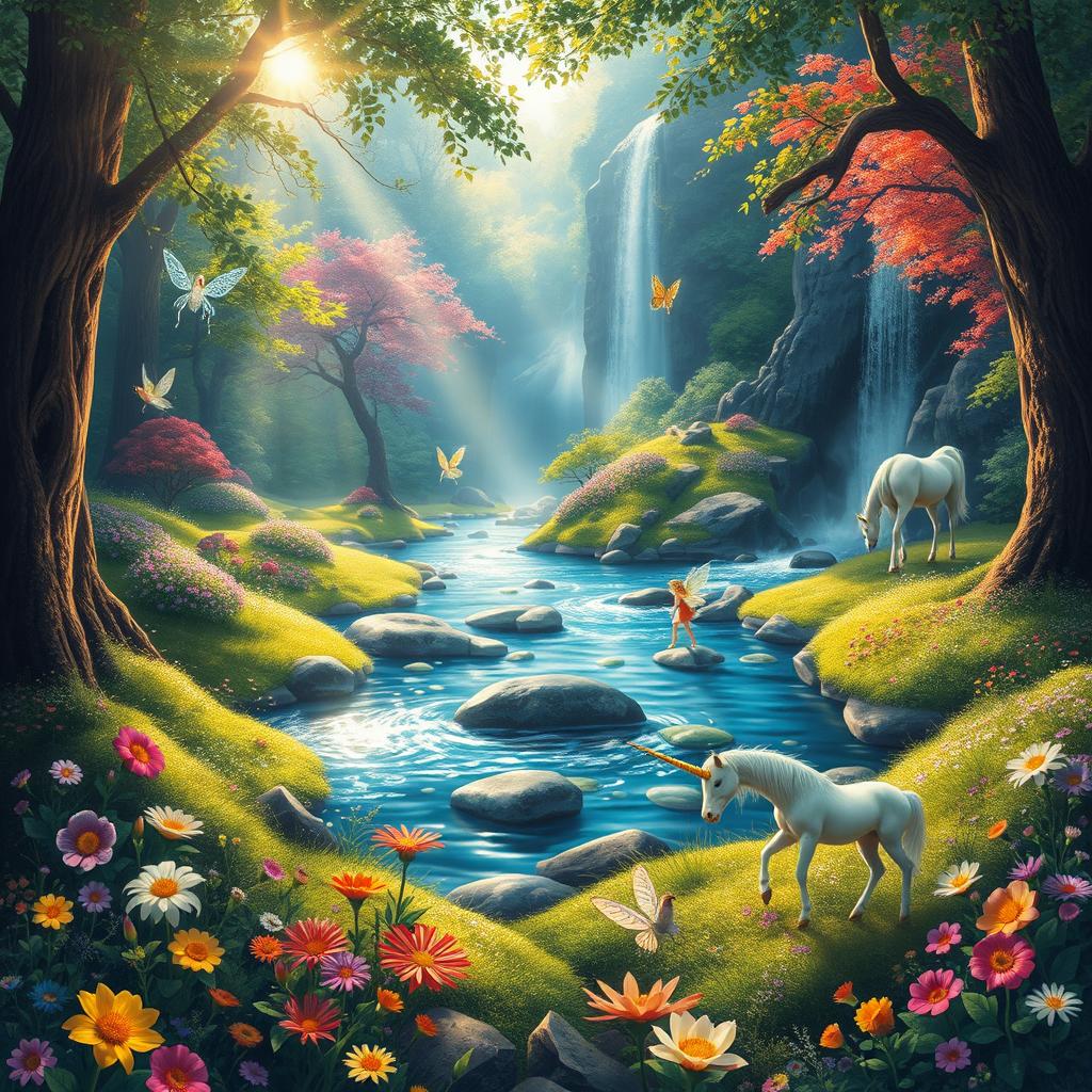 A captivating image of an enchanting forest filled with colorful flora and mystical creatures