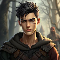 A 20-year-old male character set in a medieval fantasy world, with an average masculine appearance