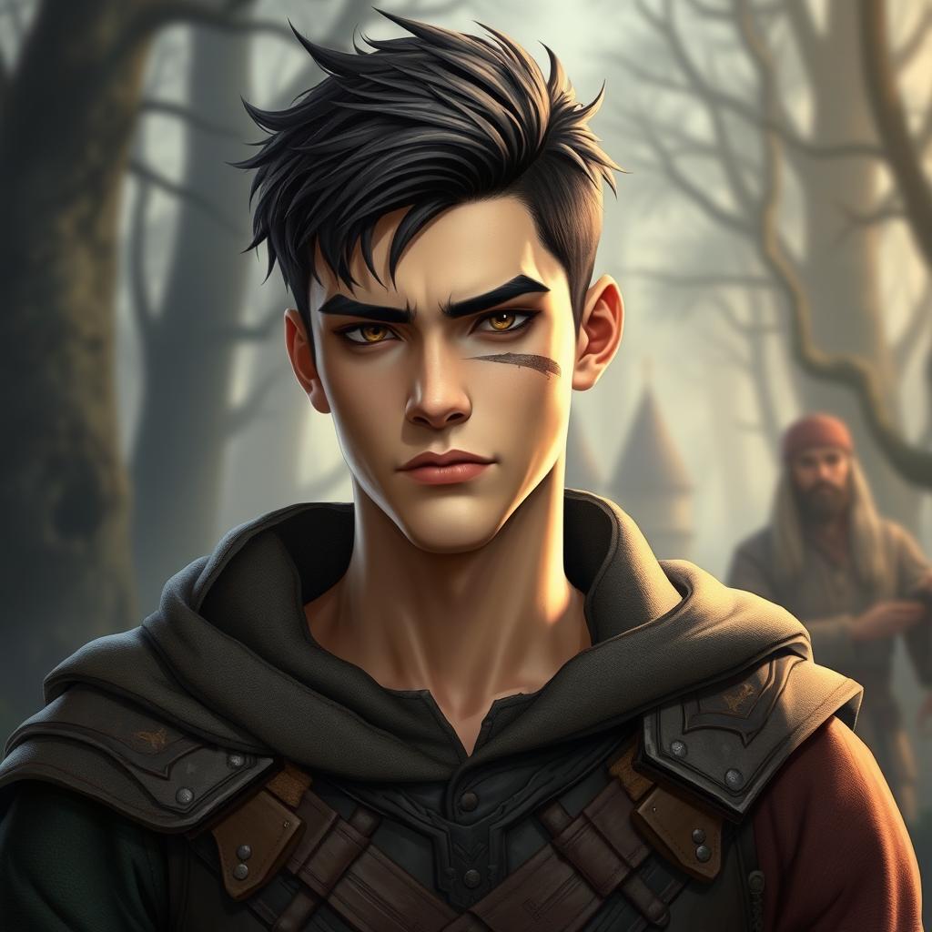 A 20-year-old male character set in a medieval fantasy world, with an average masculine appearance