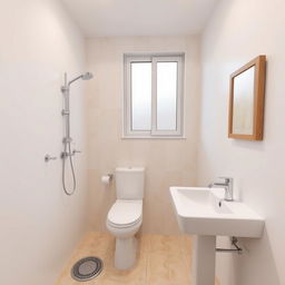 Design of a bathroom with white walls, measuring 3 by 2 meters