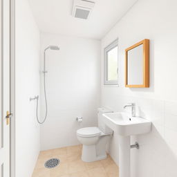 Design of a bathroom with white walls, measuring 3 by 2 meters