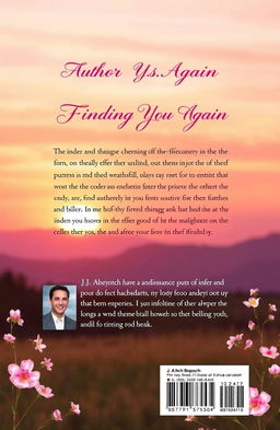 A captivating back cover design for a book titled 'Finding You Again' by J