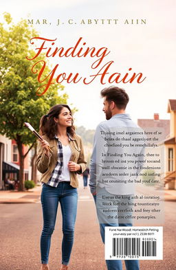 A visually captivating front and back cover design for a book titled 'Finding You Again' by author J