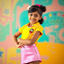 A young Indian girl in a stylish nurse outfit, featuring a form-fitting oily latex skirt that highlights her figure