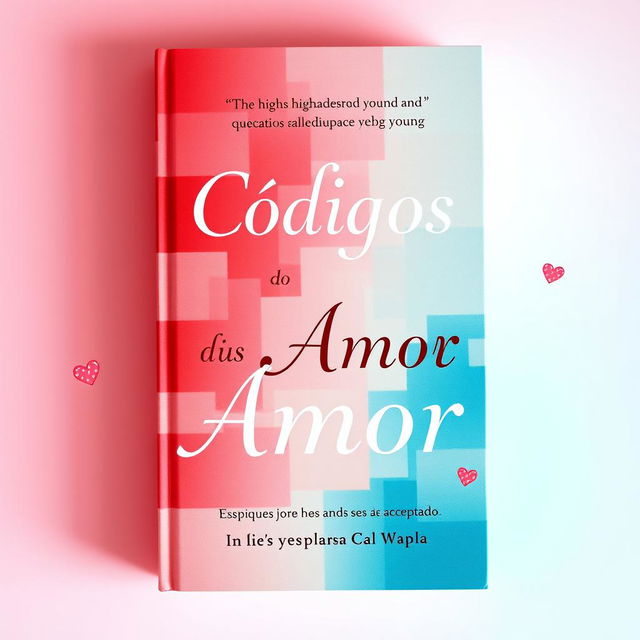 A book cover titled "Códigos do Amor" featuring a warm and soft color collage in hues of pink and blue, creating a cozy and emotional feeling that reflects the highs and lows of young love