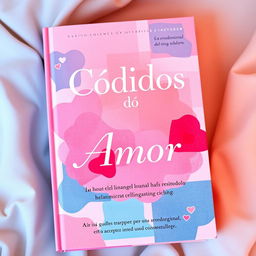 A book cover titled "Códigos do Amor" featuring a warm and soft color collage in hues of pink and blue, creating a cozy and emotional feeling that reflects the highs and lows of young love