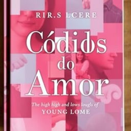 A book cover titled "Códigos do Amor" featuring a warm and soft color collage in hues of pink and blue, creating a cozy and emotional atmosphere that reflects the highs and lows of young love