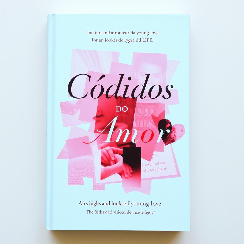 A book cover titled "Códigos do Amor" featuring a warm and soft color collage in hues of pink and blue, creating a cozy and emotional atmosphere that reflects the highs and lows of young love