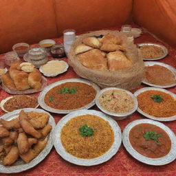 Inside the Arab tent, a tantalizing array of traditional Saudi foods and beverages are served: savory Kabsa (rice dish with meat), delicious Jareesh (crushed wheat stew), delectable Samboosa (fried pastry), aromatic Arabic coffee, and refreshing Tamar Hindi (tamarind drink).