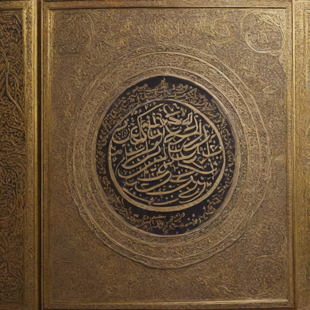 A beautifully detailed image of the holy Quran book with gold embossed calligraphy on the cover.