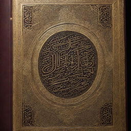 A beautifully detailed image of the holy Quran book with gold embossed calligraphy on the cover.