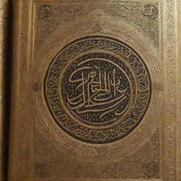 A beautifully detailed image of the holy Quran book with gold embossed calligraphy on the cover.