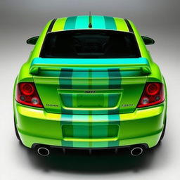 A sleek neon green 2005 Dodge Neon SRT-4 featuring striking teal stripes, showcased in a captivating rear side view