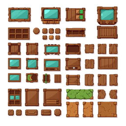 A detailed pixel art spritesheet designed for a 2D graphical user interface for a board game