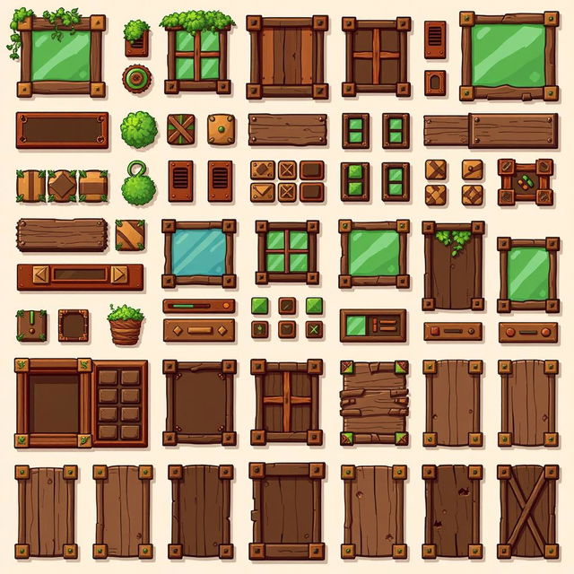 A detailed pixel art spritesheet designed for a 2D graphical user interface for a board game