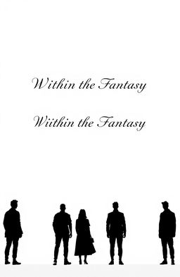 A vast, pure white space featuring seven individuals standing in a line, all depicted as silhouettes