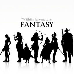 A vast pure white space featuring the silhouettes of seven individuals, consisting of two women and five men