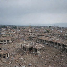 The previously bustling city is now struck by a tsunami, houses in debris, yet the beautiful mosque stand resilient and untouched amidst the chaos