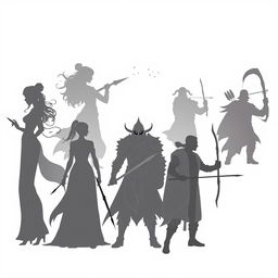 A vast pure white space showcasing the silhouettes of seven individuals, precisely two women and five men