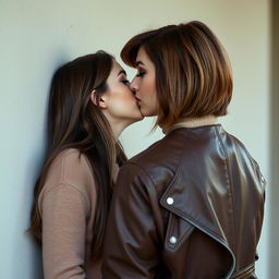 Two women kissing behind a wall