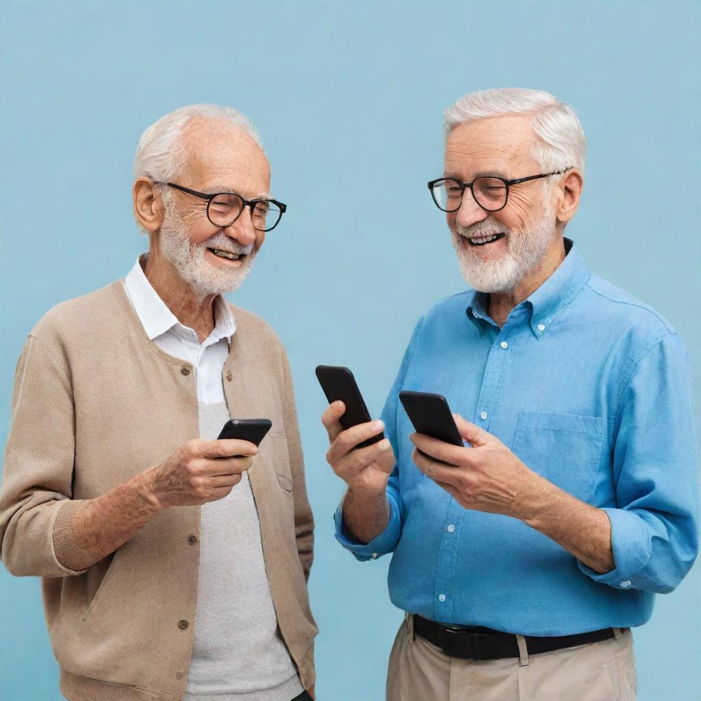 An animated image of a Gen Z individual and an elderly man engaged in a lively conversation, Gen Z holding a modern smartphone in their hand.