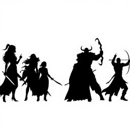 A vast pure white space showcasing the silhouettes of seven individuals, consisting of two women and five men