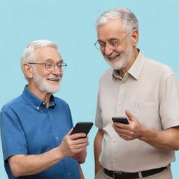 An animated image of a Gen Z individual and an elderly man engaged in a lively conversation, Gen Z holding a modern smartphone in their hand.