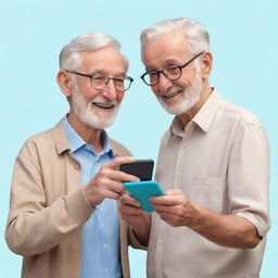 An animated image of a Gen Z individual and an elderly man engaged in a lively conversation, Gen Z holding a modern smartphone in their hand.