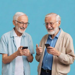 An animated image of a Gen Z individual and an elderly man engaged in a lively conversation, Gen Z holding a modern smartphone in their hand.