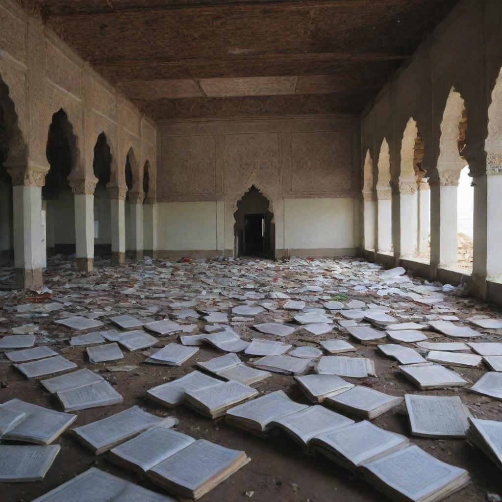 In this scene of chaos and distress, the resilient mosque, untouched by the tsunami, is found safe; inside, a copy of the Al Qur'an is also miraculously preserved.