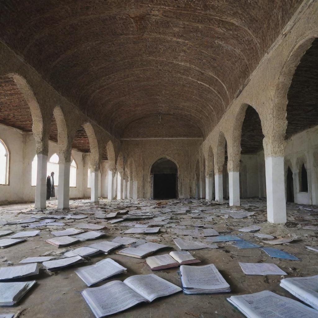 In this scene of chaos and distress, the resilient mosque, untouched by the tsunami, is found safe; inside, a copy of the Al Qur'an is also miraculously preserved.