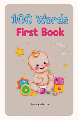 A delightful children's book cover titled '100 Words First Book' featuring a charming baby in a whimsical setting