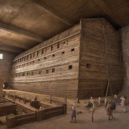 An ancient, gargantuan ark, embodying Noah's Ark with a blend of rustic and divine characteristics