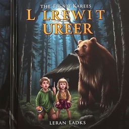 An intense book cover depicting two young boys and a young girl in a dark, eerie forest at night