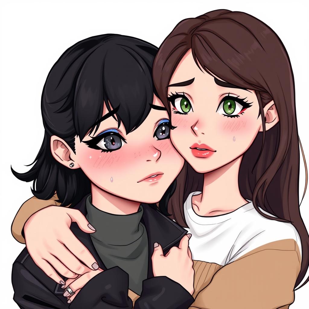 An illustration of two women embracing each other while crying