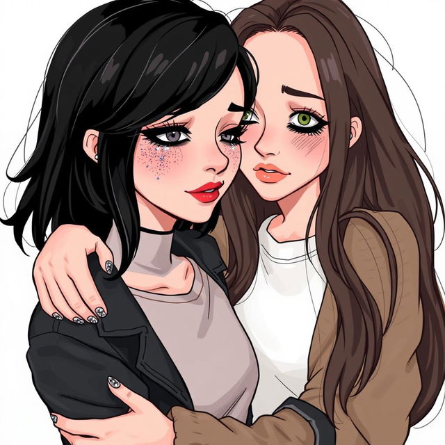 An illustration of two women embracing each other while crying