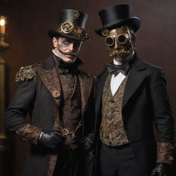 Steampunk villains cloaked in elaborate Victorian-era attire, peppered with gears, brass, and plenty of attitude. Their cruel intentions are matched by menacing mechanical weapons and ominous masks, creating a unique fusion of gentlemanly evil and industrial innovation.